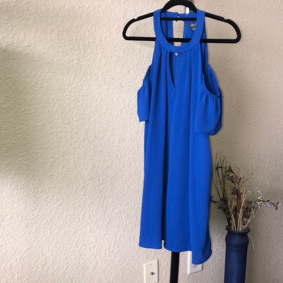 Lily Rose Royal Blue Cold Shoulder Dress - Picture 4 of 14
